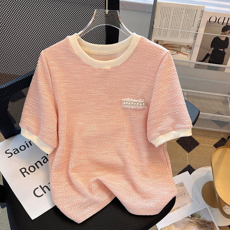 アイスシルク 半袖 レディース ピンク トップス 半袖 ニットTシャツ アイスシルク Tシャツ