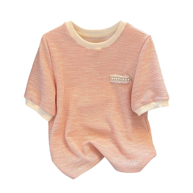アイスシルク 半袖 レディース ピンク トップス 半袖 ニットTシャツ アイスシルク Tシャツ
