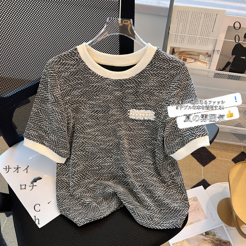 アイスシルク 半袖 レディース ピンク トップス 半袖 ニットTシャツ アイスシルク Tシャツ