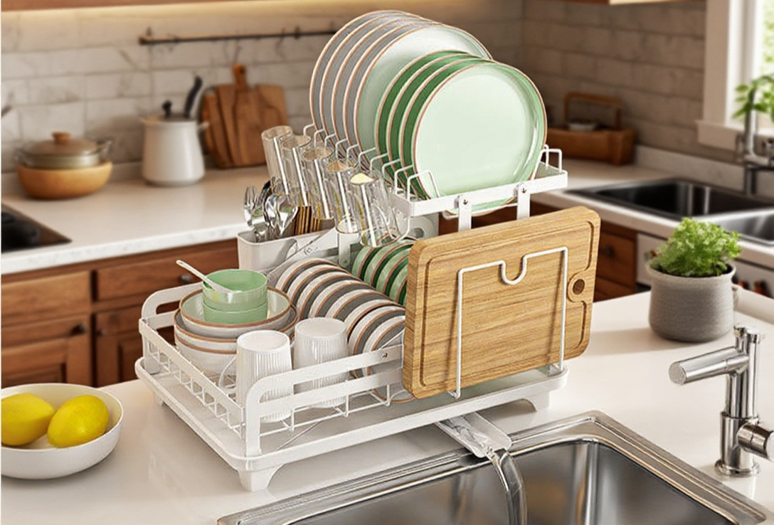 그릇과 컵이 잘 건조되는 선반