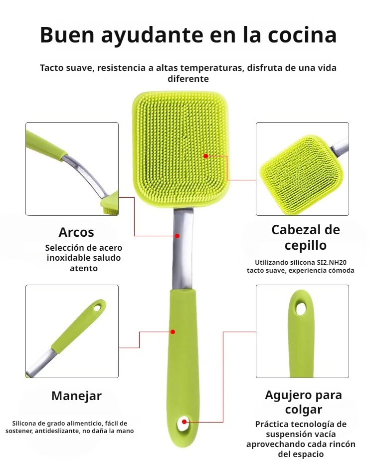 Detalle de las cerdas de silicona del cepillo para ollas