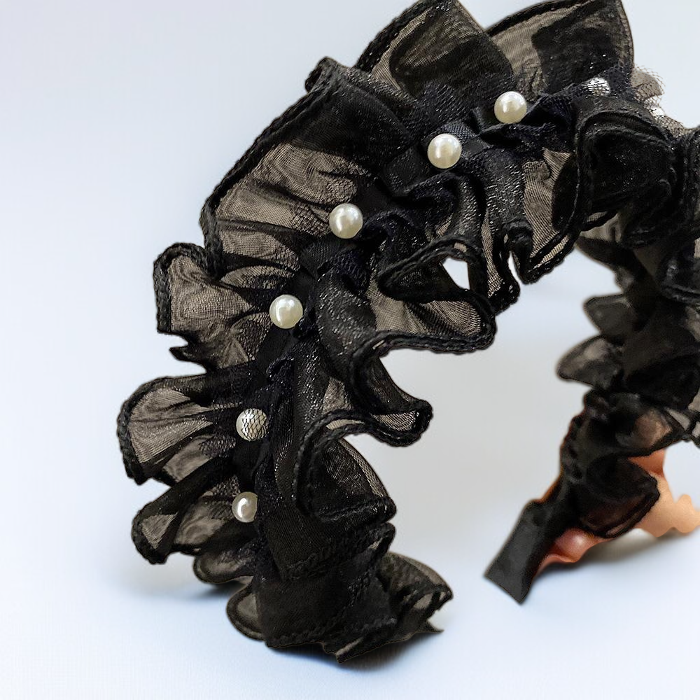 ที่คาดผมตาข่ายจีบมุกสีดำ