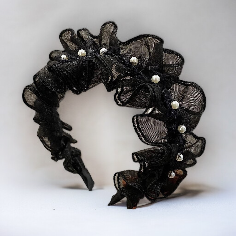 ที่คาดผมตาข่ายจีบมุกสีดำ