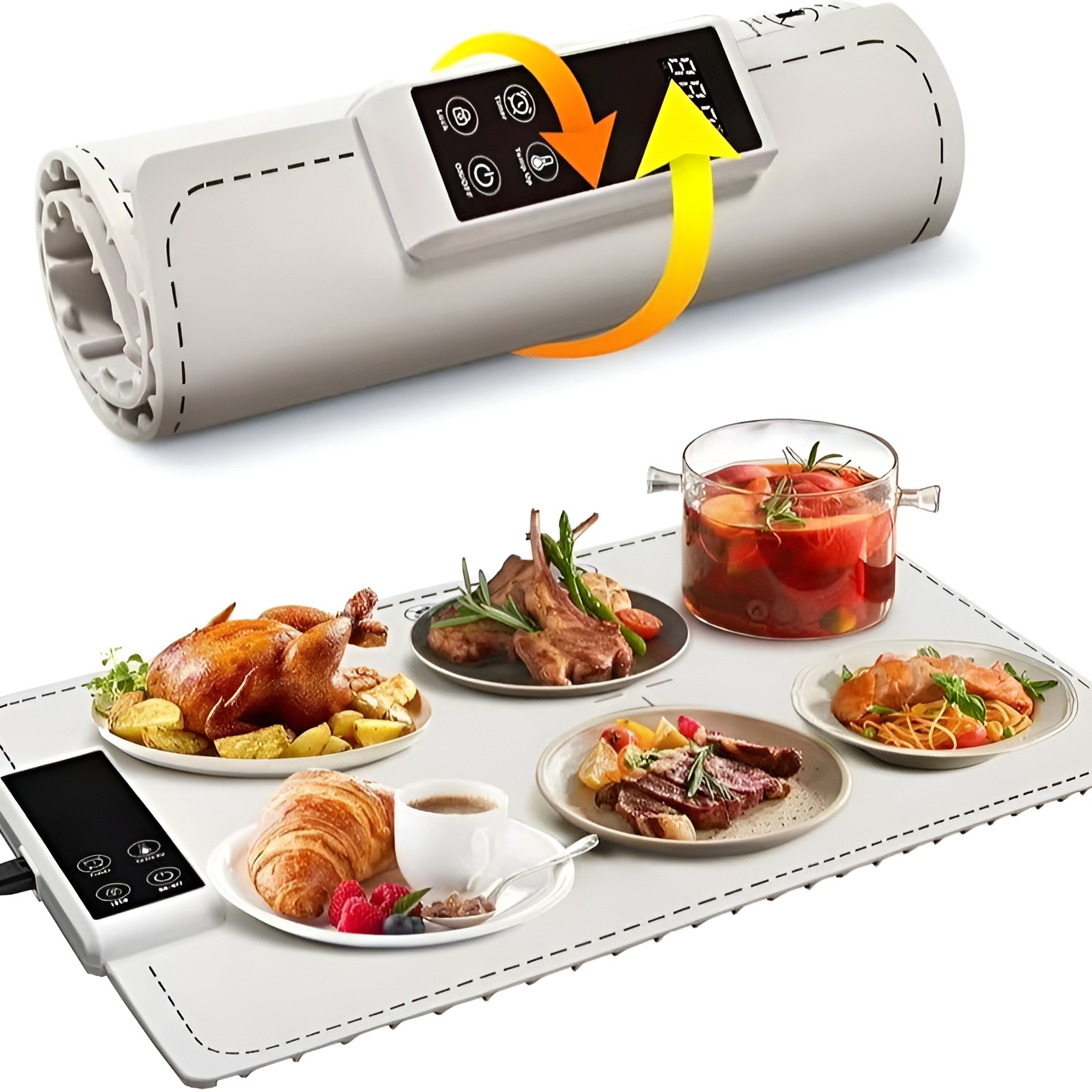 식품보온판 전기보온쟁반 음식보온판 핫플레이트 다용도 식품보온판 가정용다용도실리콘난도마 접이식 난채신기 식탁가열보온판