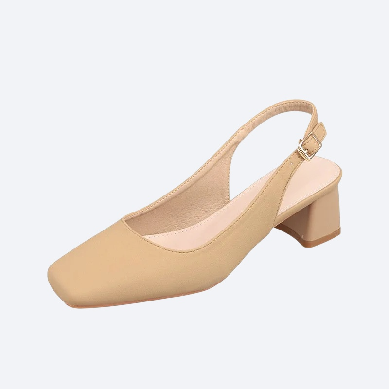 French style square toe high heels with medium thick heels