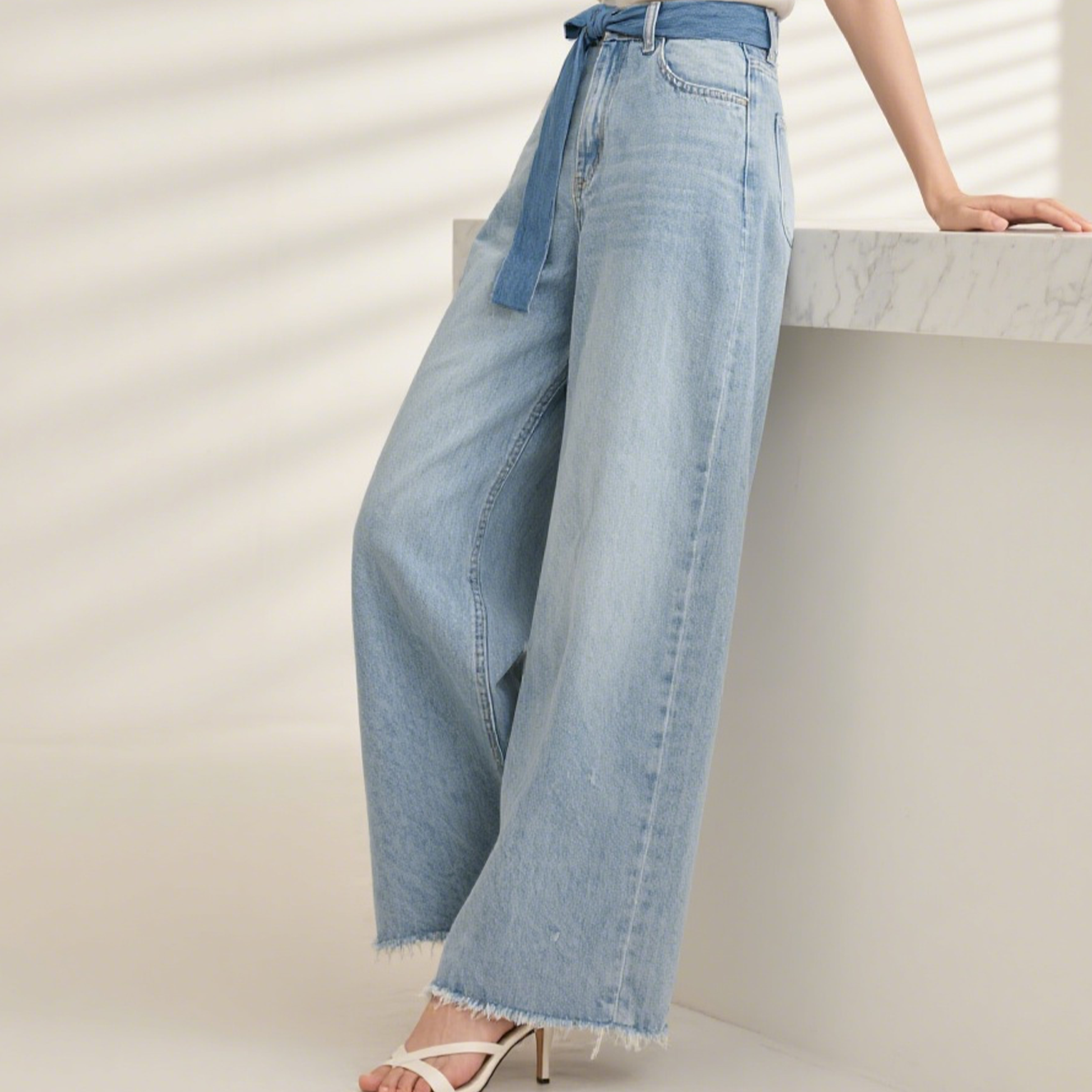 ストレッチスリムクロップワイドレッグフレアジーン