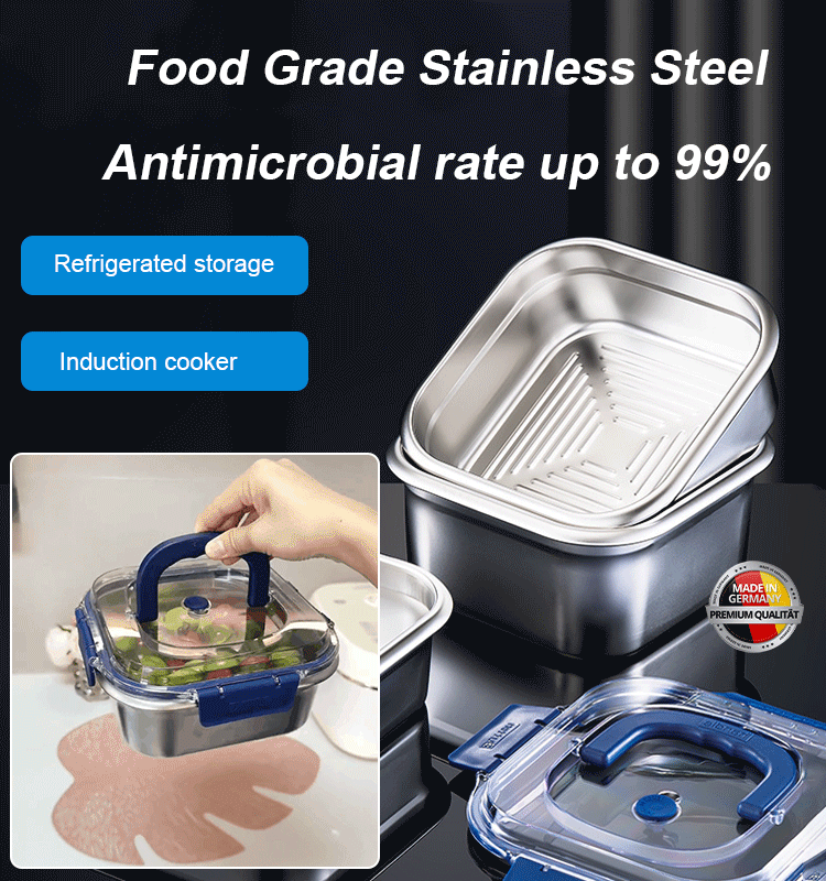 Thickened Stainless Steel Sealed Crisper Box with Handle