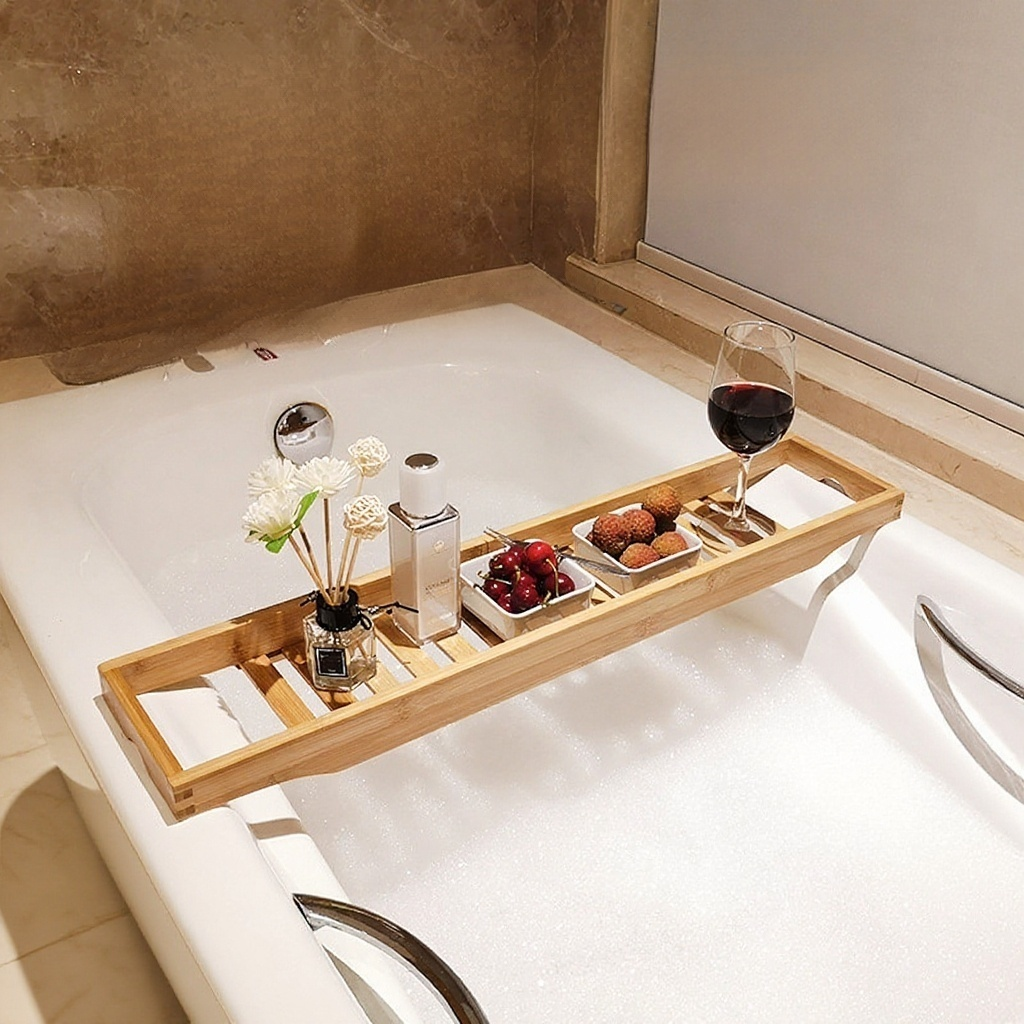 Bambusová protiskluzová vana polička pro koupelnu a toaletu