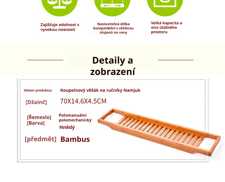 Detailní pohled na protiskluzovou úpravu bambusové poličky