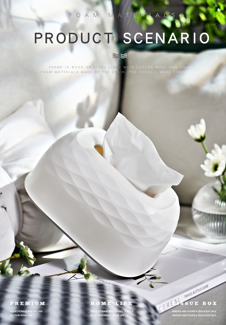 Close-up of water ripple texture on tissue box