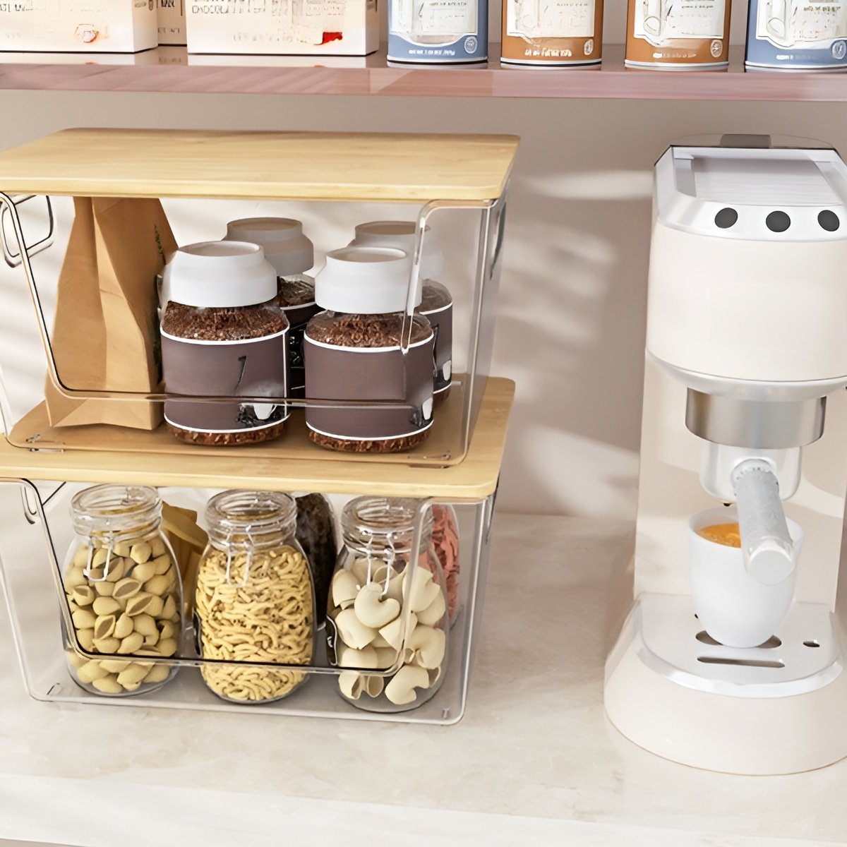 내추럴 대나무 뚜껑과 투명 본체 조합