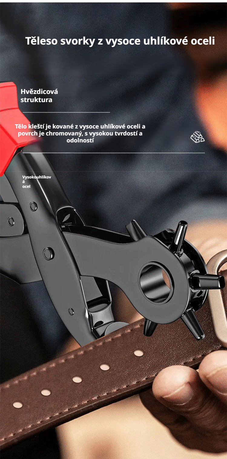 Ukázka otvorů vyrobených děrovačem do kůže