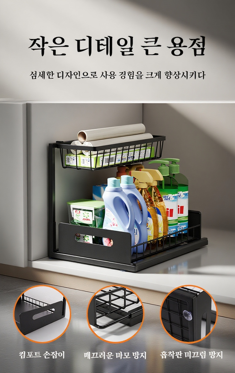 두꺼운 소재의 튼튼한 싱크대 선반