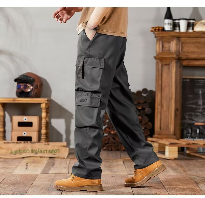 남자 빅사이즈 와이드 일자 카고 팬츠 남 가을 내마모 멀티 포켓 빈티지 카고 팬츠