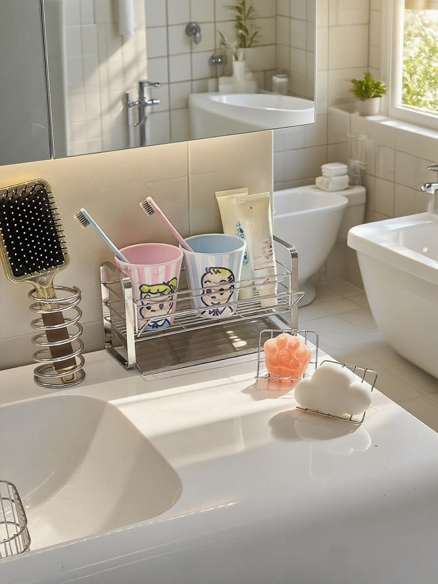 Rozsdamentes acél fürdőszobai vas tárolókosár mosdókagyló mellé