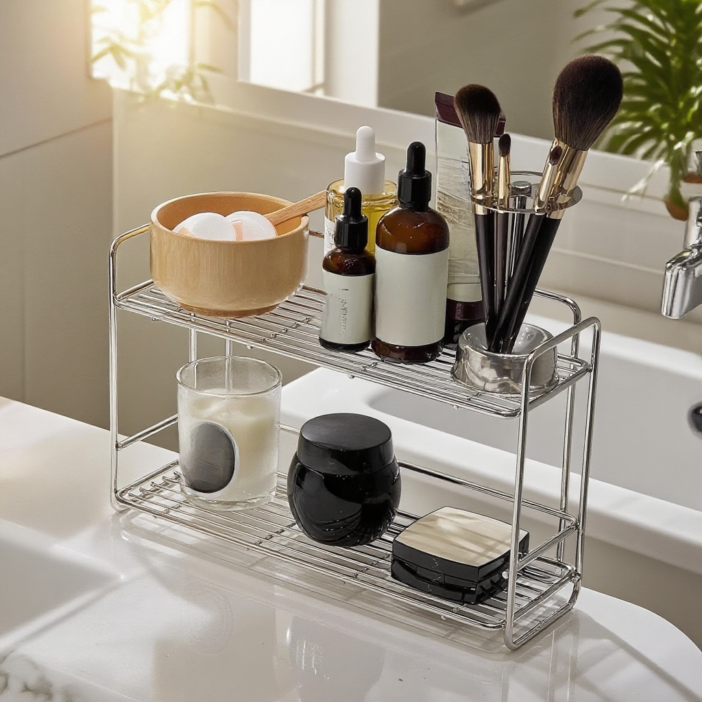 Fürdőszobai vas tárolókosár, rozsdamentes acél mosdókagyló tároló polc