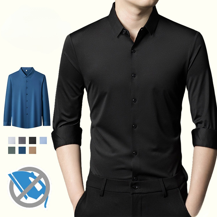 涼感 長袖メンズシャツ シワ防止 ドレープ 快適