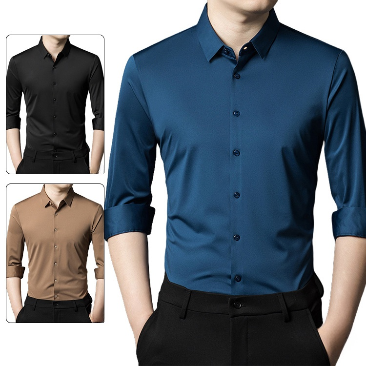 涼感 長袖メンズシャツ シワ防止 ドレープ 快適