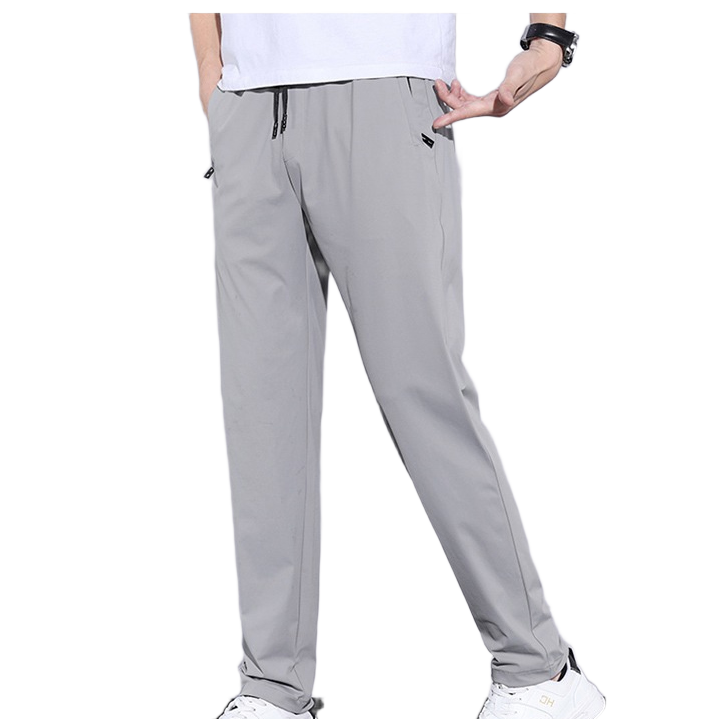 夏のメンズゆったりストレッチ極薄アイスシルクカジュアルパンツ アップグレードされた通気性ストレートメンズパンツ刺繍アイスパンツ