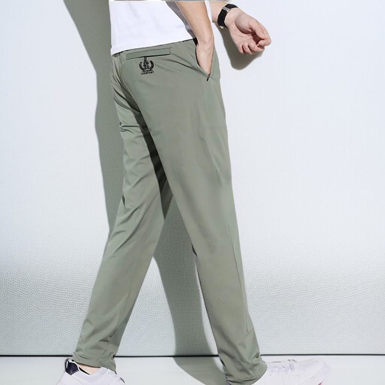 夏のメンズゆったりストレッチ極薄アイスシルクカジュアルパンツ アップグレードされた通気性ストレートメンズパンツ刺繍アイスパンツ