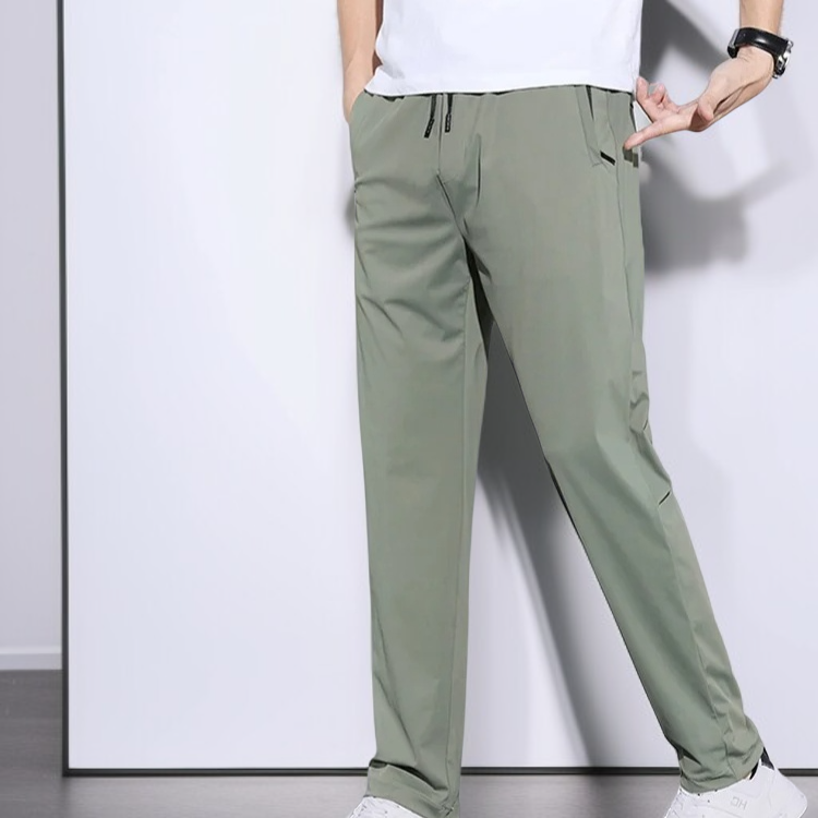 夏のメンズゆったりストレッチ極薄アイスシルクカジュアルパンツ アップグレードされた通気性ストレートメンズパンツ刺繍アイスパンツ