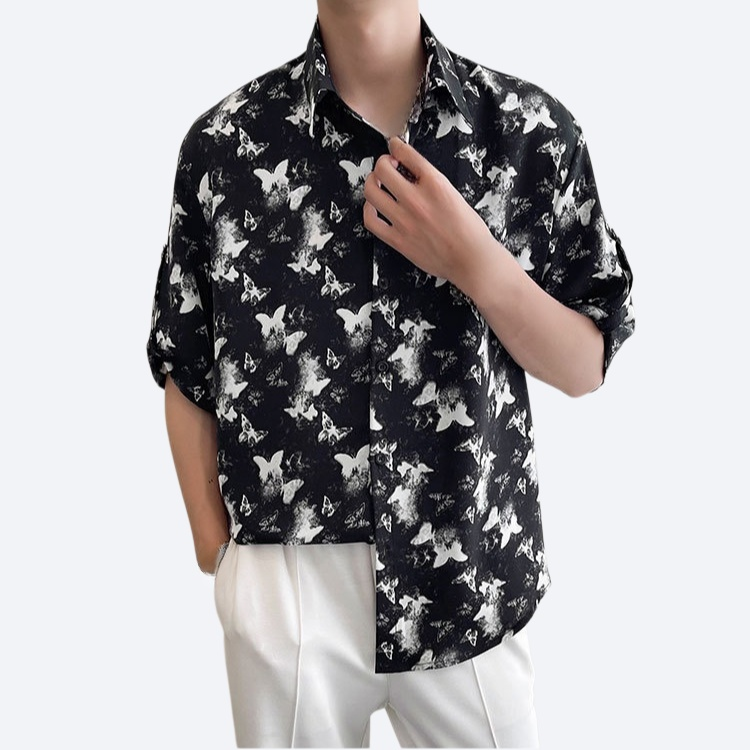남성 나비 프린트 아이스 와이드 셔츠