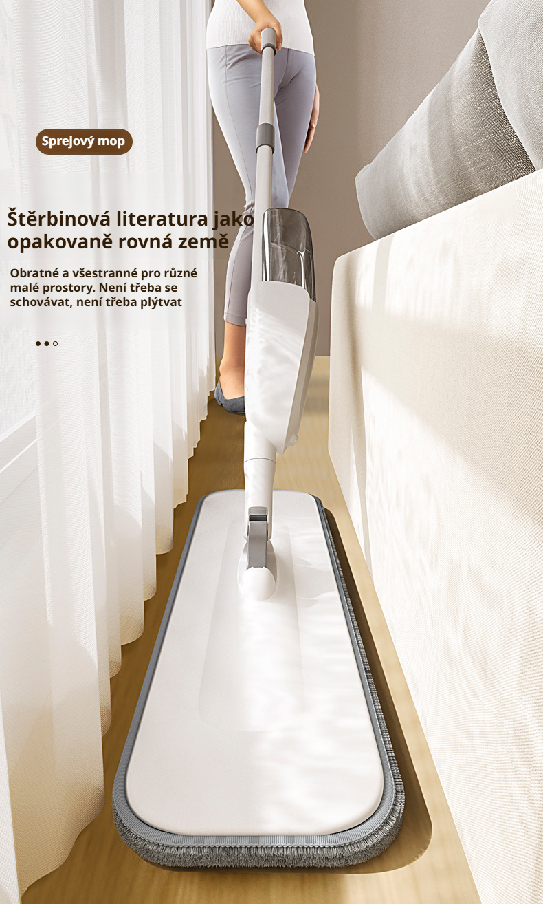Lehký a snadno ovladatelný rozprašovací mop