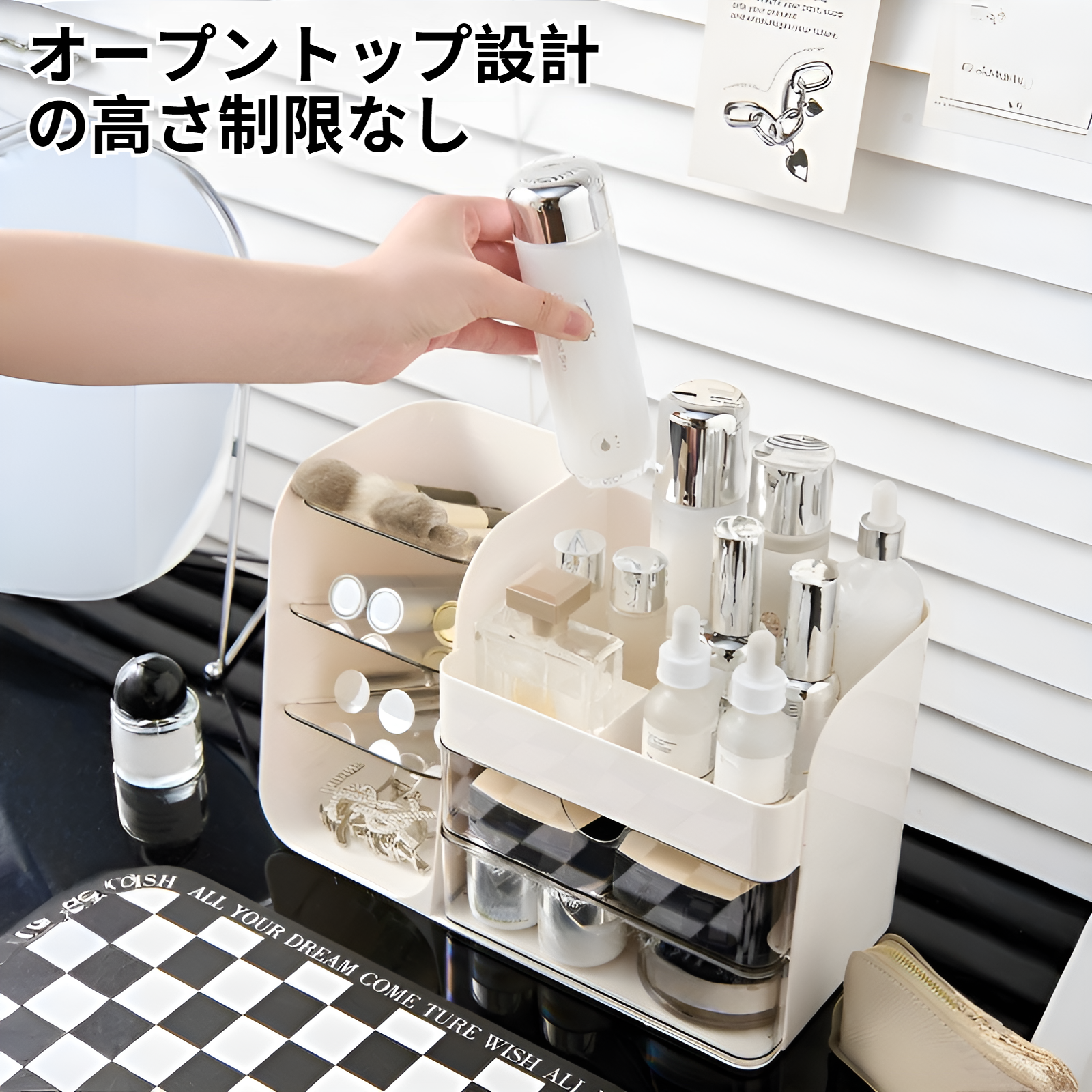 大容量の化粧品収納ボックス、斜め挿入ペンホルダー収納ボックス、デスクトップ化粧台、口紅とアイブロウペンシル収納ボックス