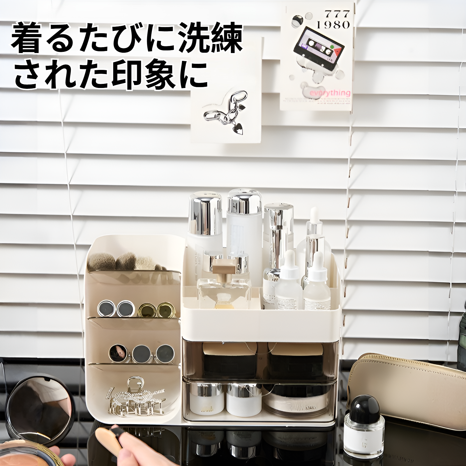 大容量の化粧品収納ボックス、斜め挿入ペンホルダー収納ボックス、デスクトップ化粧台、口紅とアイブロウペンシル収納ボックス