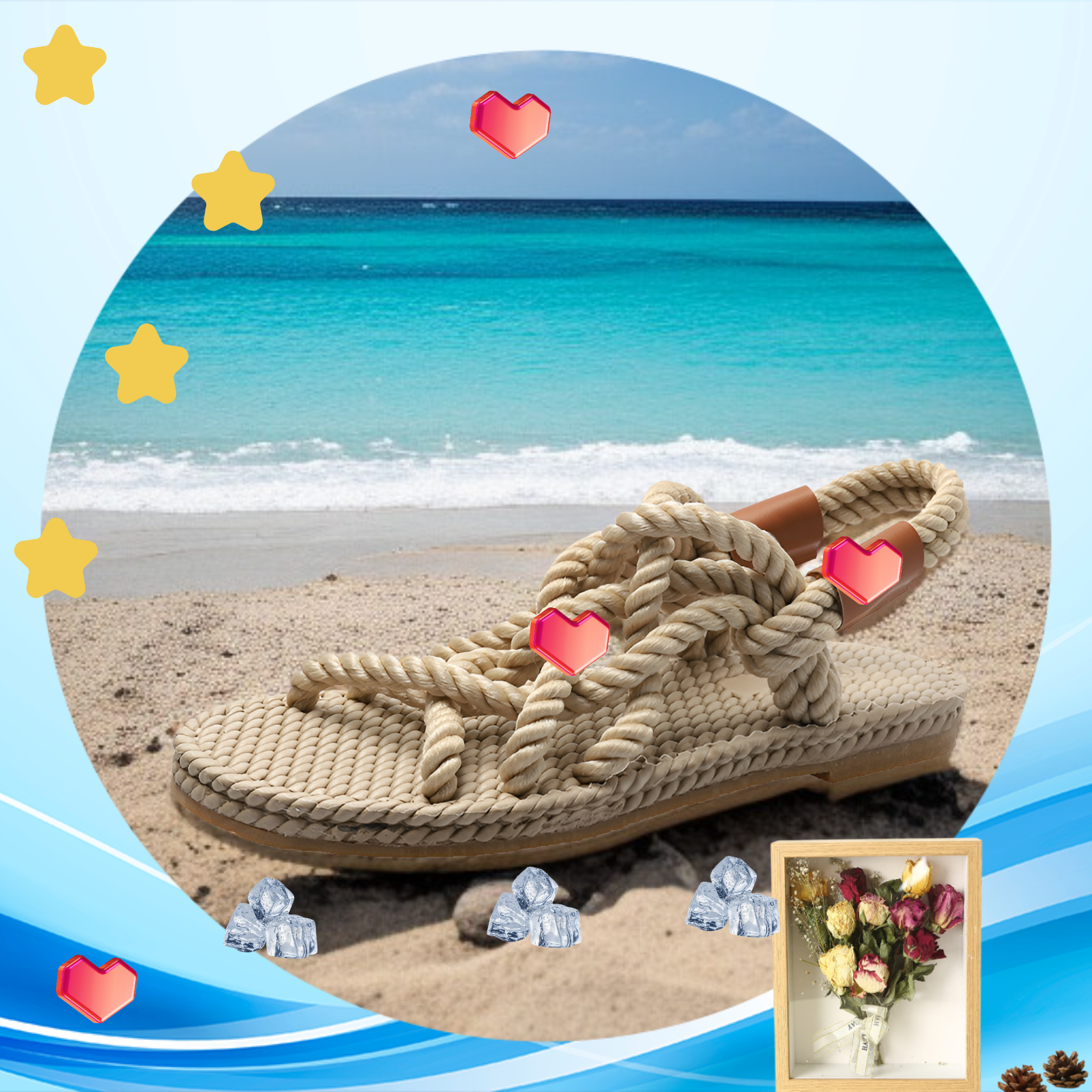 自然な快適さ：編み込み麻ロープフラットローマサンダル