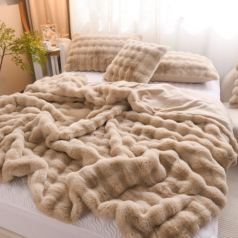 럭셔리 래빗퍼 도톰 양면 극세사 담요