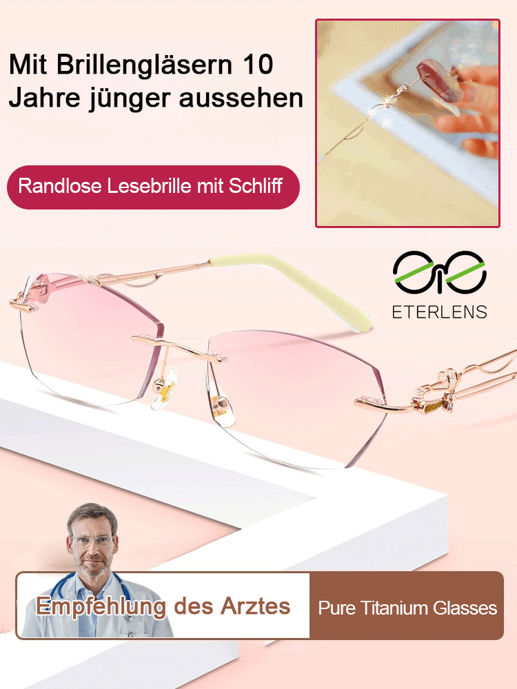 Elegante randlose Lesebrille mit Diamantschliff