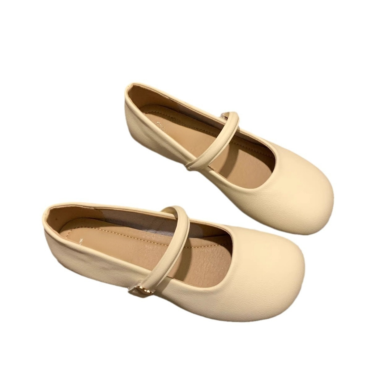 優しいラウンドトゥの女性の小さな革靴 春のイブニングシューズ 優しいメリージェーンシューズ スカート付き 優しい丸いつま先の小さな革のイブニング・シューズとスカート