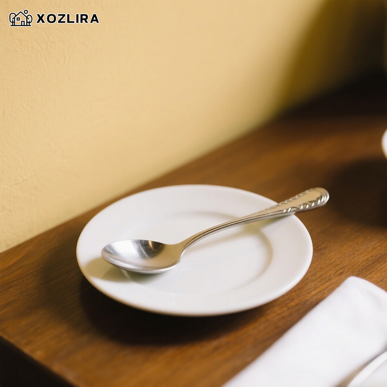 스테인리스 스틸 국자로 국을 뜨는 모습