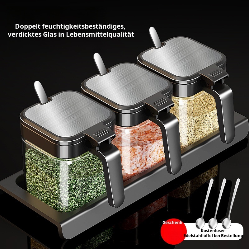 Gewürzglas aus Glas, Gewürzbox mit Löffel, Gewürzbox, Gewürzflasche, Kombination aus Gewürzglas, Auf