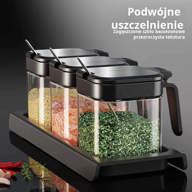 Szklany słoik do przypraw Pudełko do przypraw z łyżką Pudełko do przypraw Butelka do przypraw Kombin