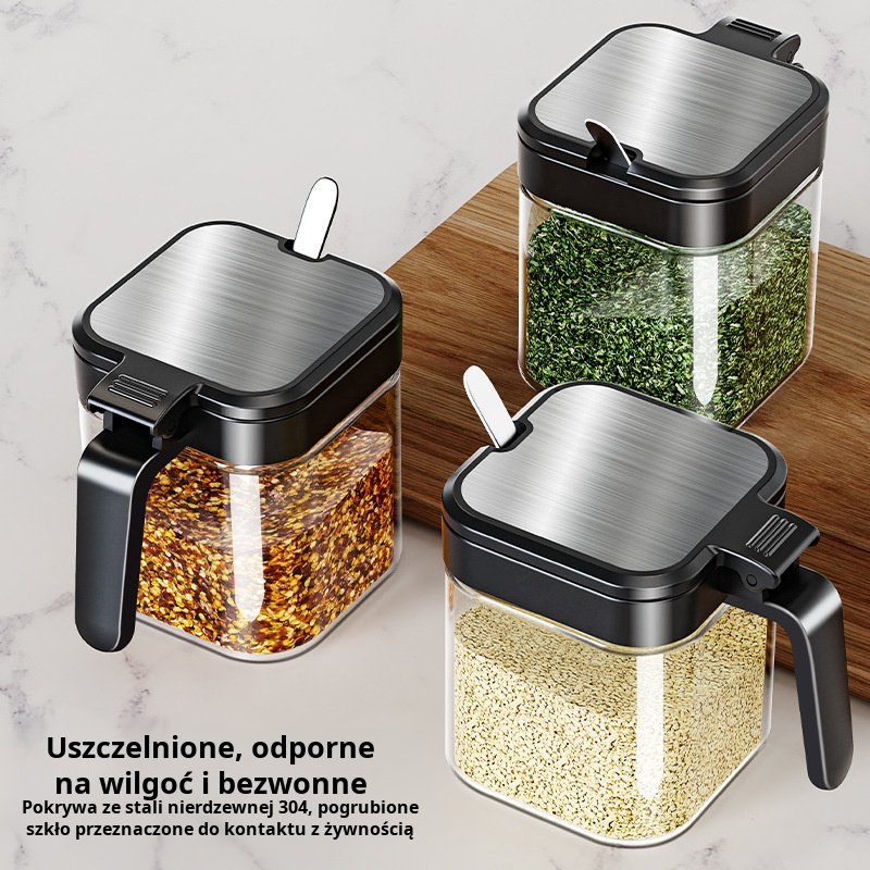 Szklany słoik do przypraw Pudełko do przypraw z łyżką Pudełko do przypraw Butelka do przypraw Kombin