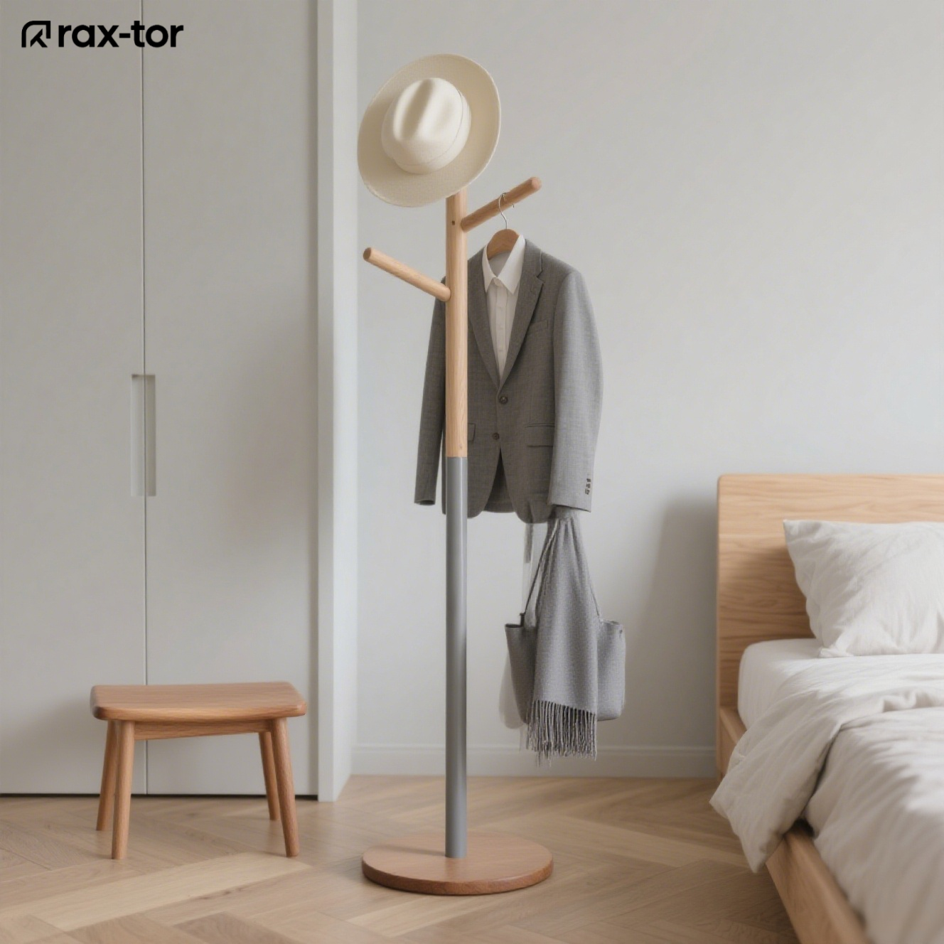 Perchero de madera maciza con soporte fuerte