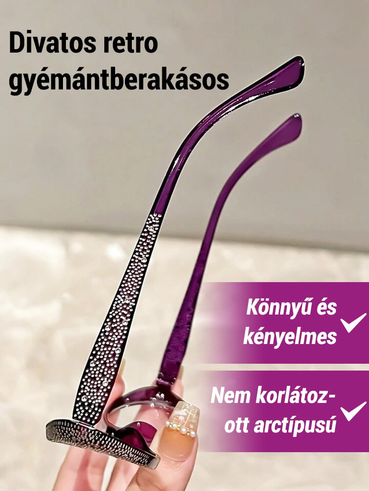 【Hölgyeknek készült】Divatos, strasszköves, kékfény-szűrős olvasószemüveg