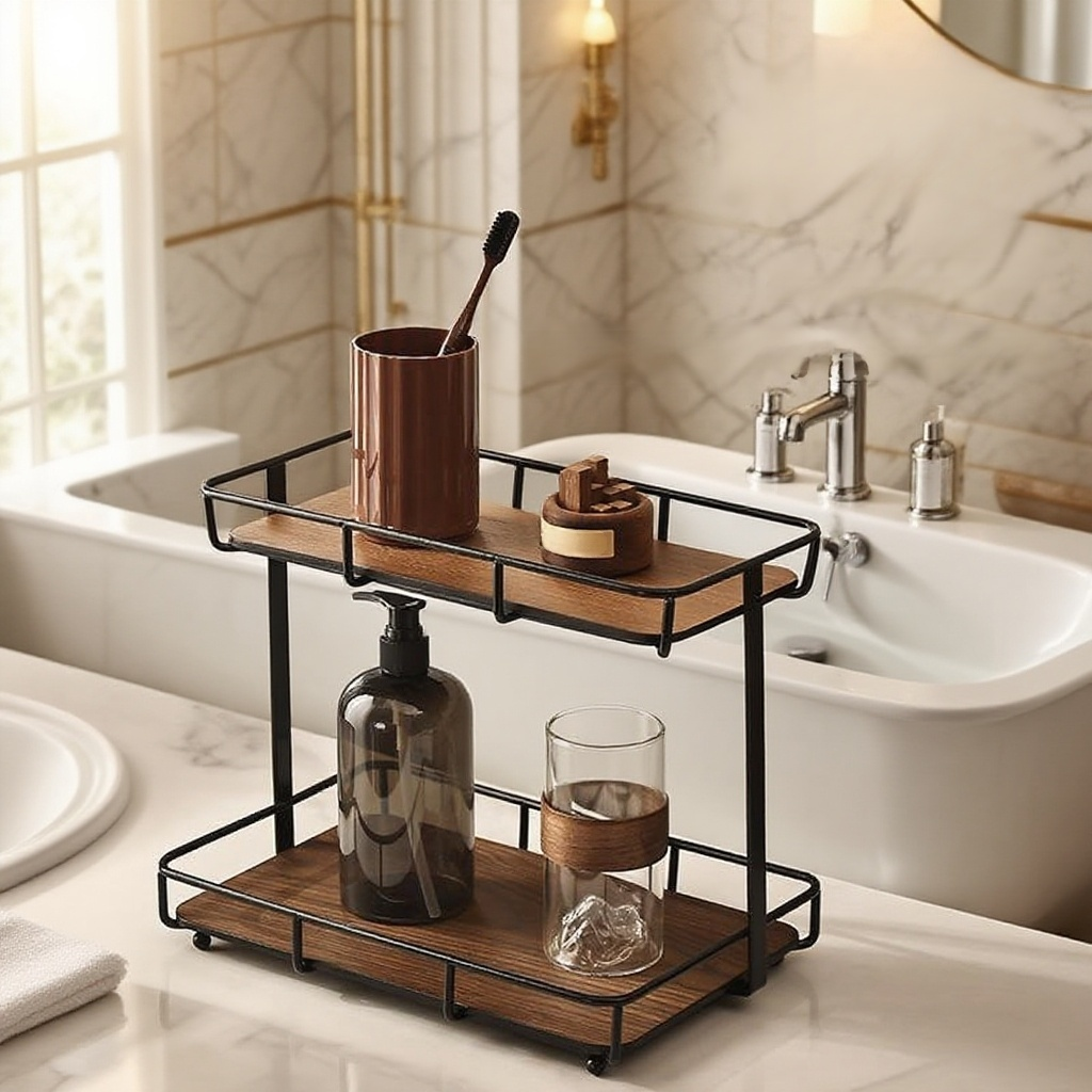 스마트폰과 책을 올려놓은 화장실 테이블 거치대