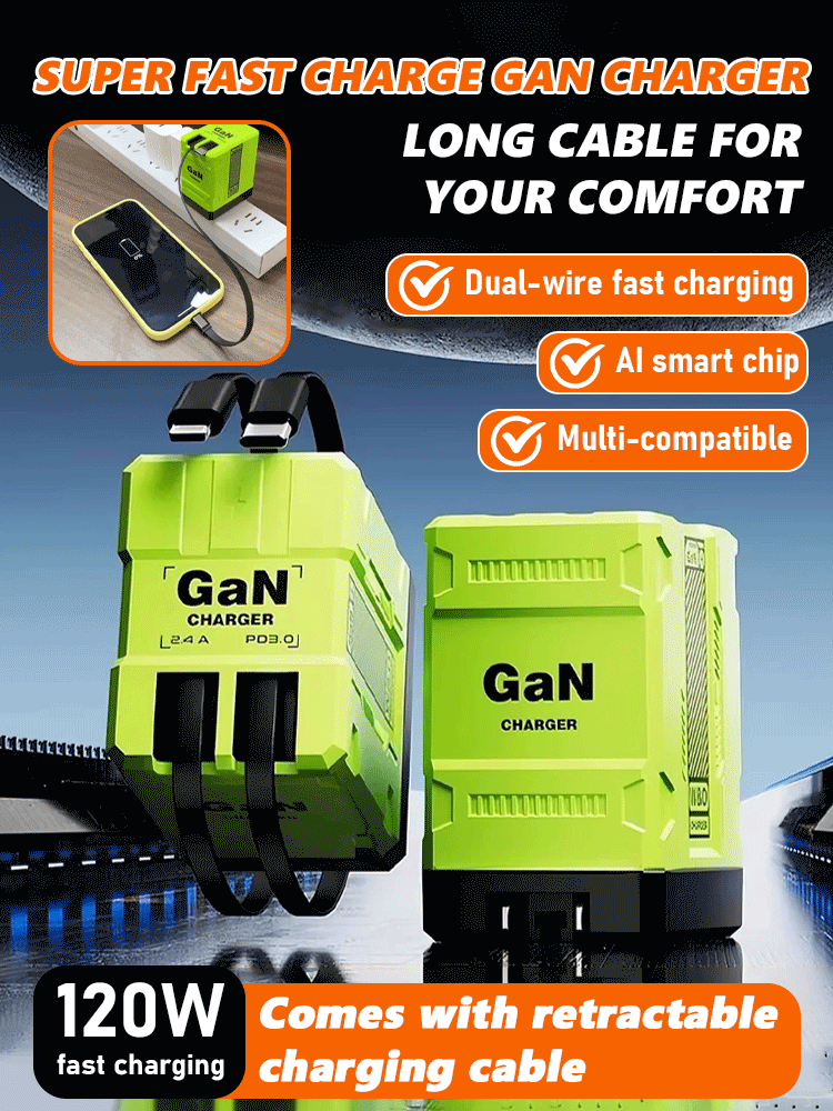 [With retractable charging cable] 120w super fast charging charger