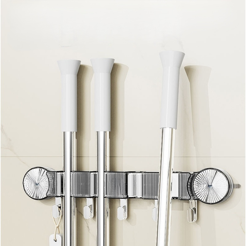 吸盤免打孔排拖把架