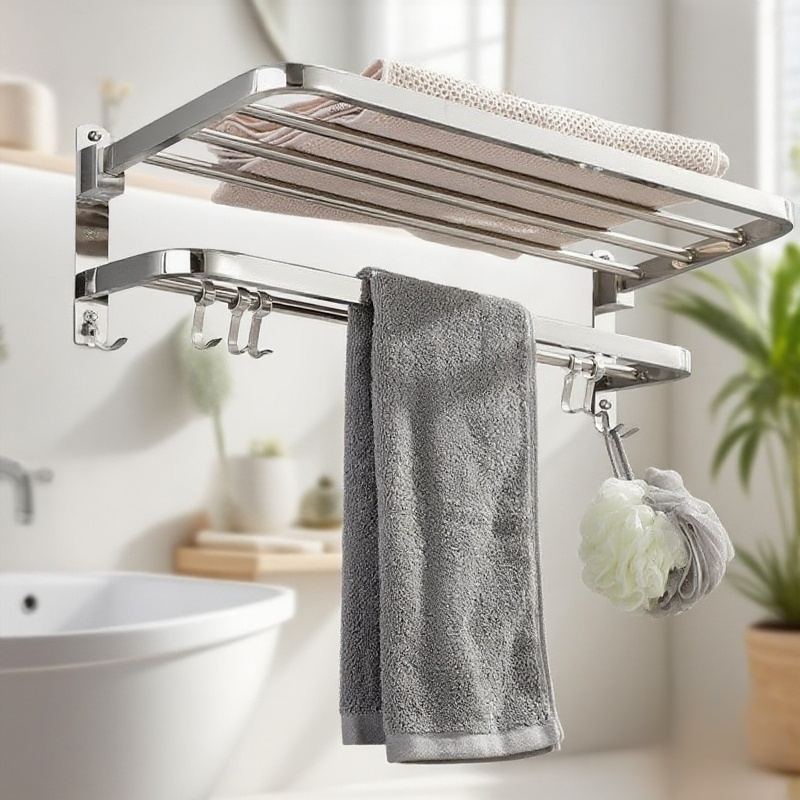 不銹鋼免打孔浴室毛巾置物架主圖