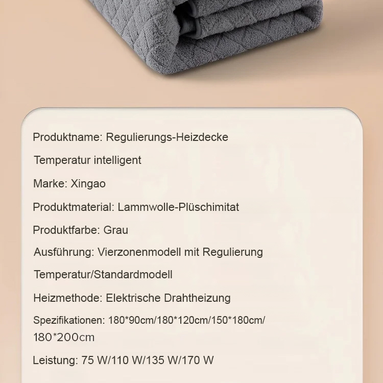 Vier-Zonen-Elektroheizdecke, separat regulierbar, Plug-and-Play, antibakteriell und milbenresistent