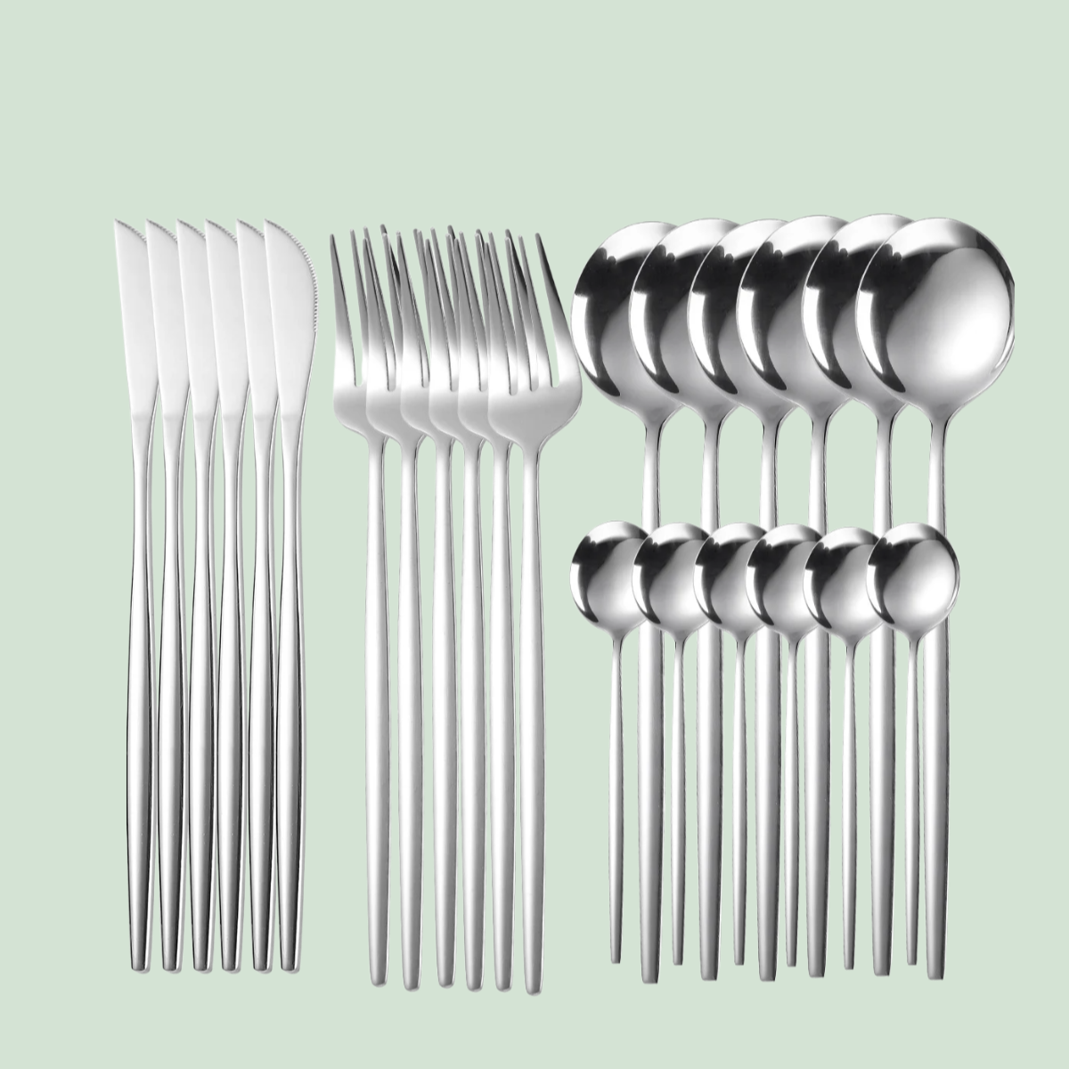 ステンレス製西欧食器ナイフフォークスプーン24点セット