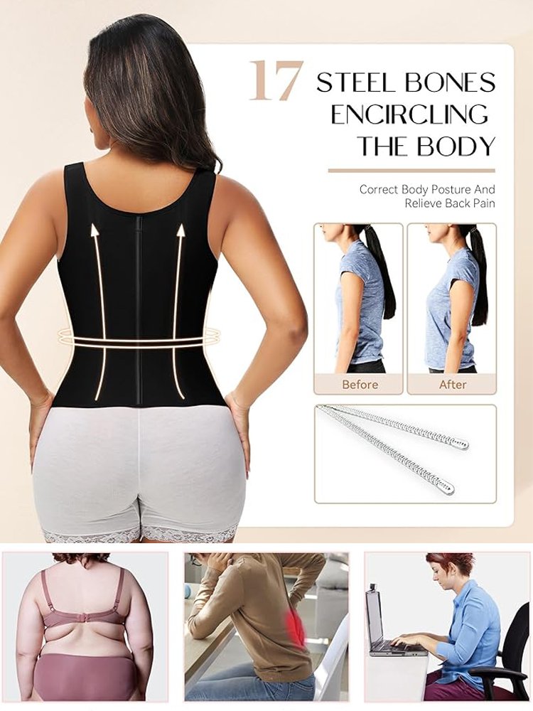Double-layer zipper tummy control body shaper