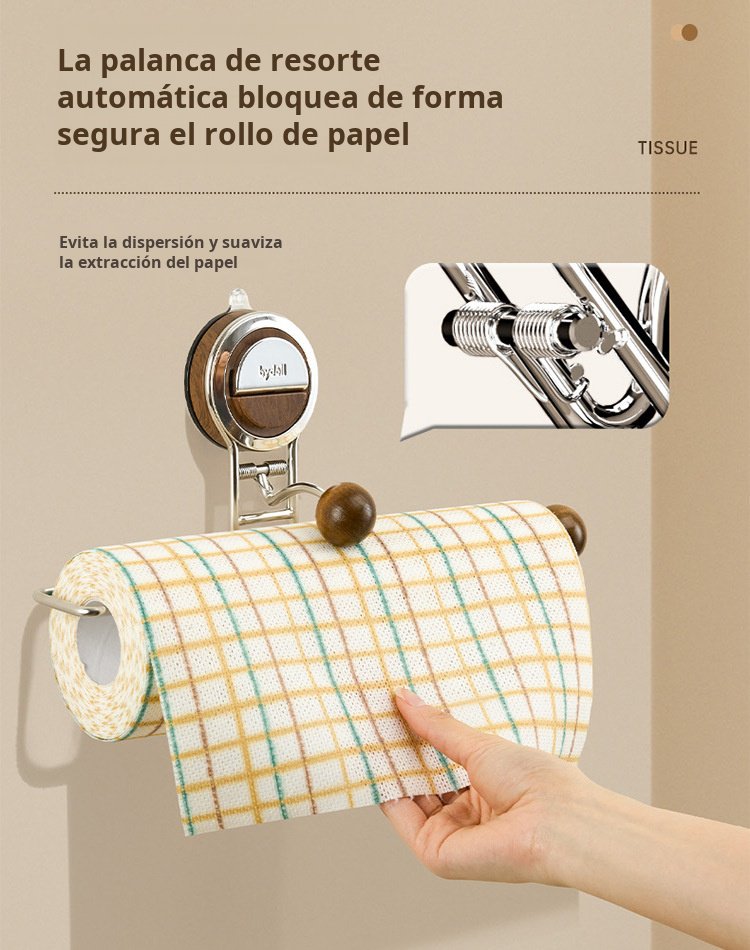 Detalle del rollo de trapo con ventosa y estante de almacenamiento