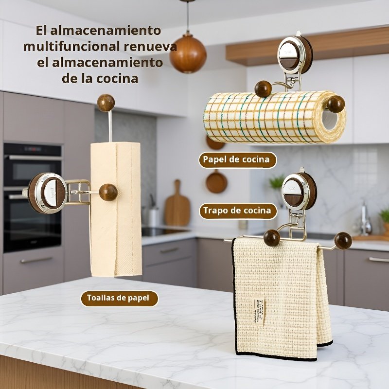 Soporte de almacenamiento de pared con ventosa para trapos y papel, diseño desmontable