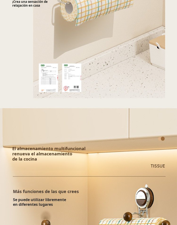 Soporte organizador de cocina para trapos y papel