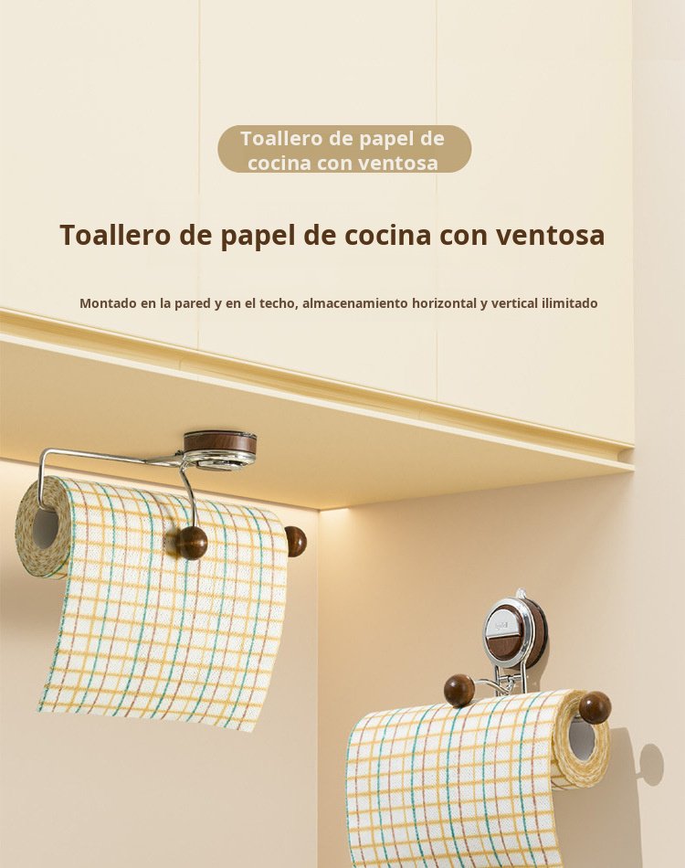 Rollo de trapo con ventosa montado en la pared de la cocina